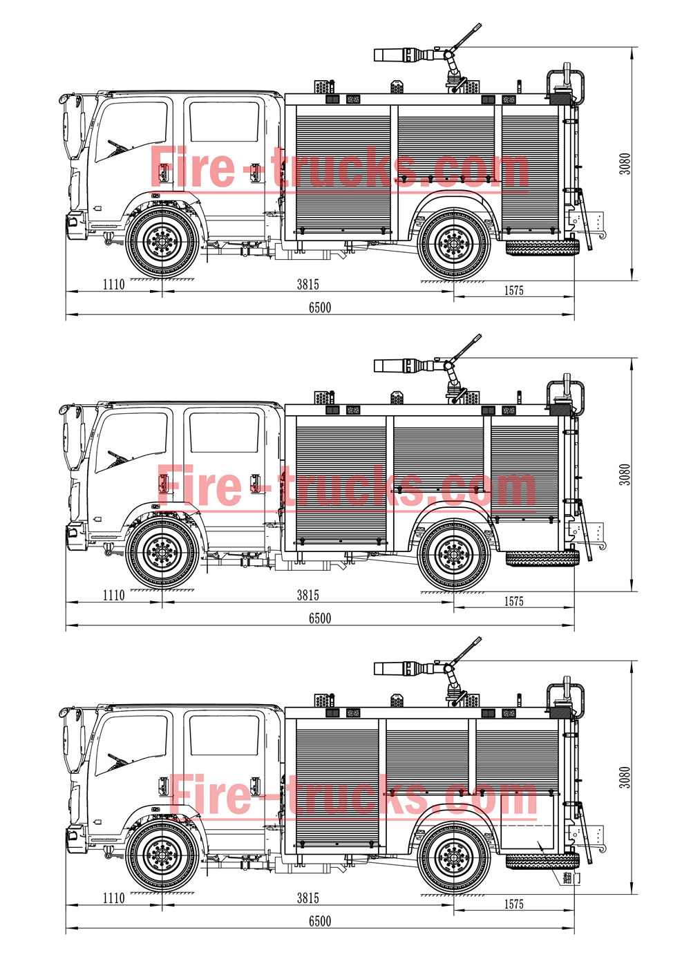 isuzu ELF foam fire truck technical drawing