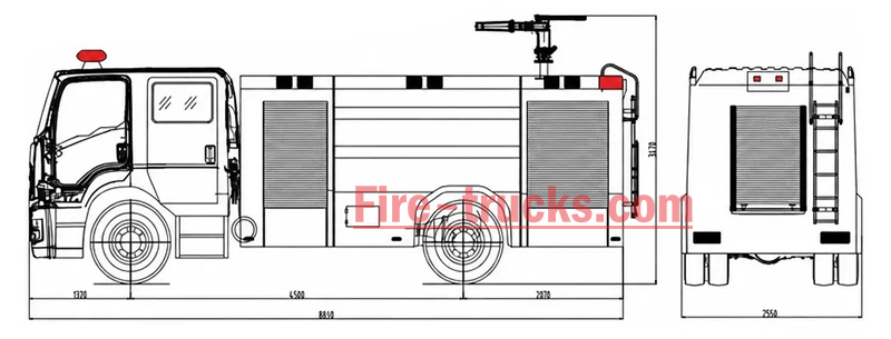 ISUZU GIGA 4x2 industrial fire fighting water tanker foam truck Structural Diagram ISUZU GIGA 4x2 industrial fire fighting water tanker foam truck Structural Diagram