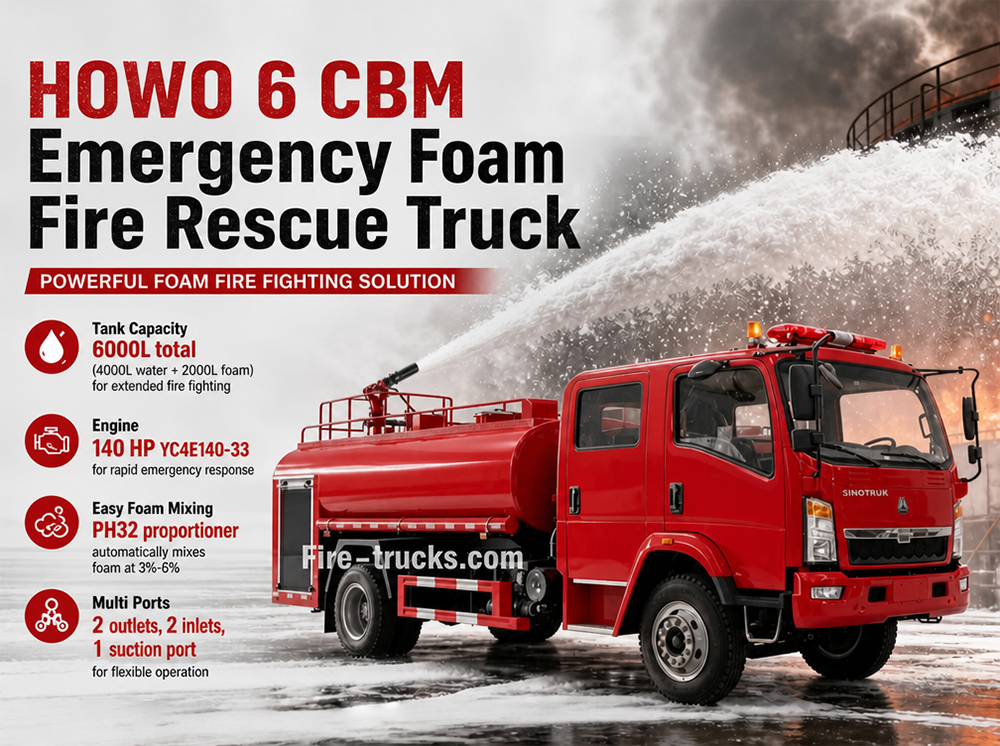 HOWO 140HP 4000L 2000L foam water fire truck fire tender Philippines