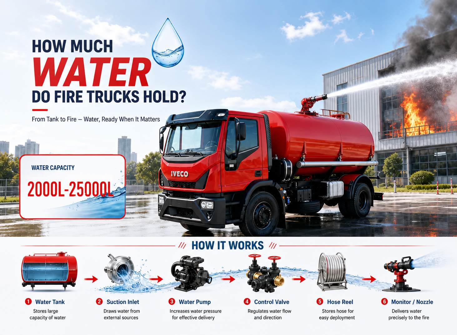 Dung tích bồn nước xe cứu hỏa: Xe cứu hỏa chứa được bao nhiêu nước?