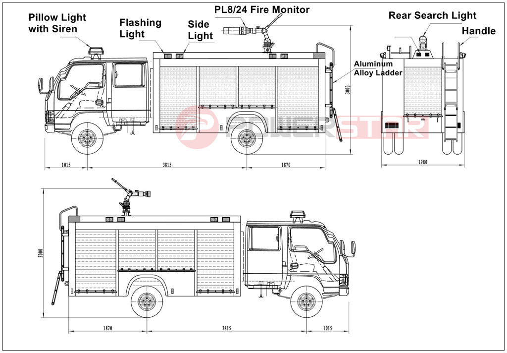 4x4 Off road ISUZU wildland fire truck design drawing